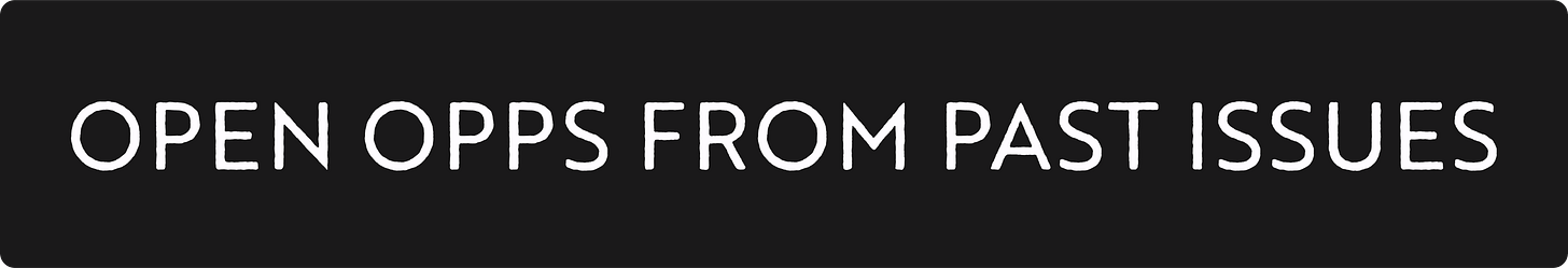 A black box with white text, reading: Open Opps from Past Issues