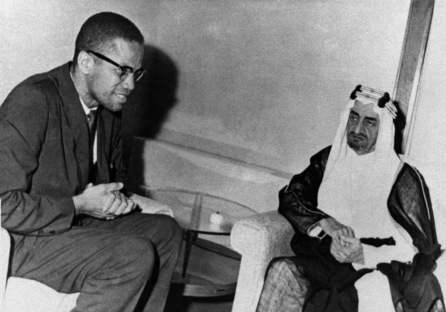 Malcolm X with Prince Faisal, the future King of Saudi Arabia, in Makkah, 1964.