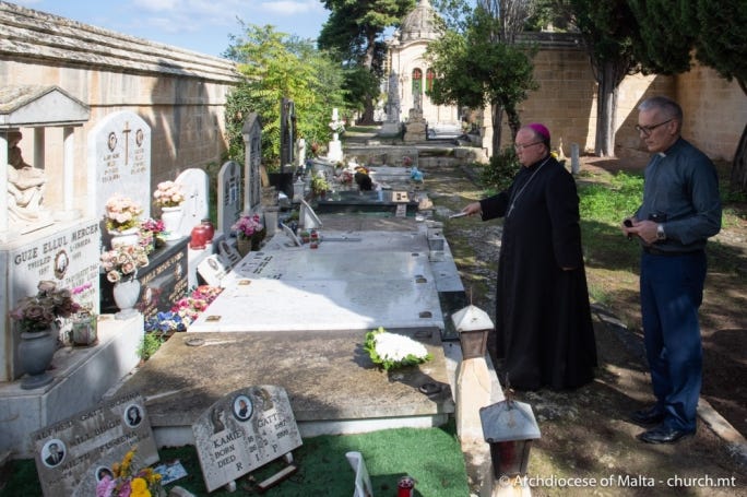 In 2019, Archbishop Charles Scicluna blessed the graves of Guze Ellul Mercer and the victims of the Interdiction In 2019, Archbishop Charles Scicluna blessed the graves of Guze Ellul Mercer and the victims of the Interdiction