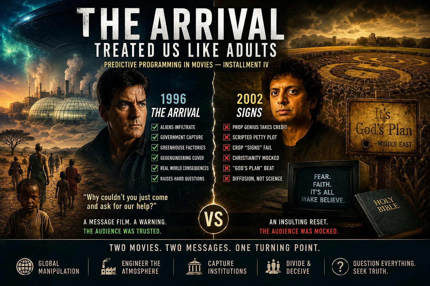 The Arrival treated us like adults — 1996 geoengineering message vs 2002 Signs media reset