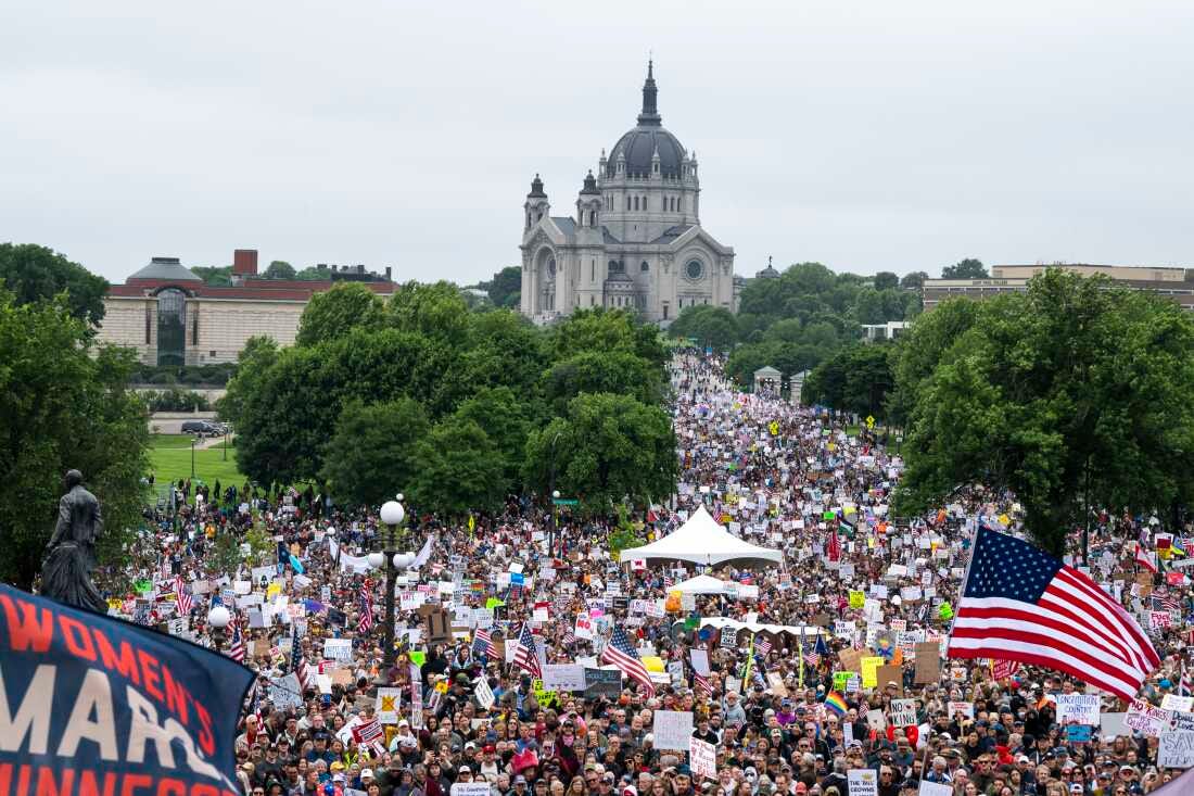 St. Paul: Demonstrators rally outside the Minnesota State Capitol building.