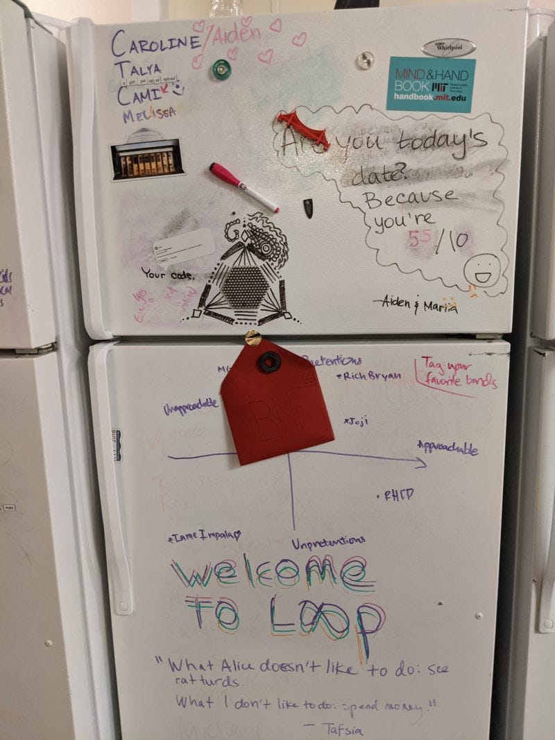 fridge with words all over it, important quote: 