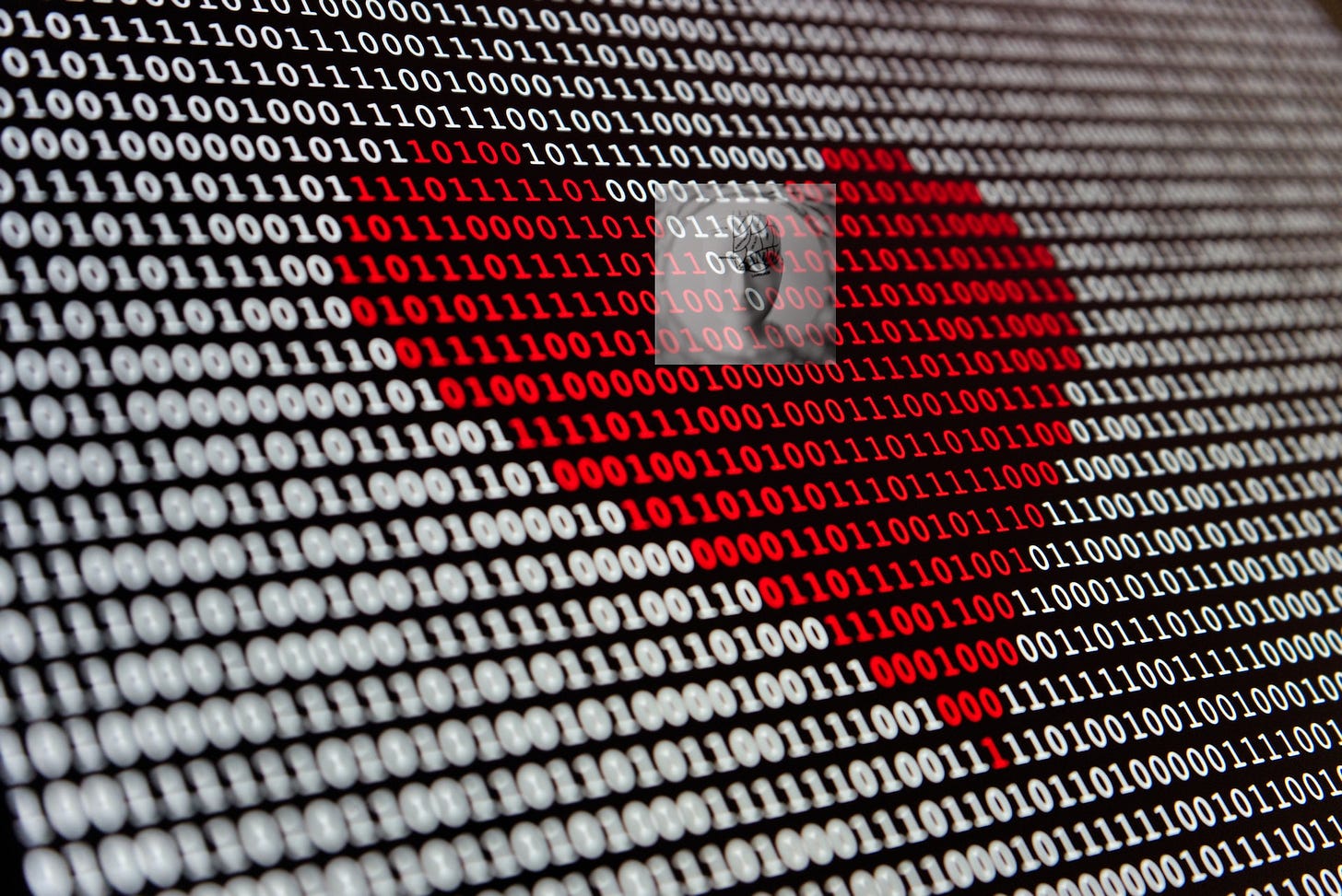 Photo of digital heart art by Alexander Sinn on Unsplash Red heart made out of binary digits