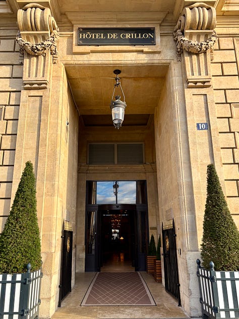 The exterior of the Hôtel de Crillon, photographed during my research trip to Paris.