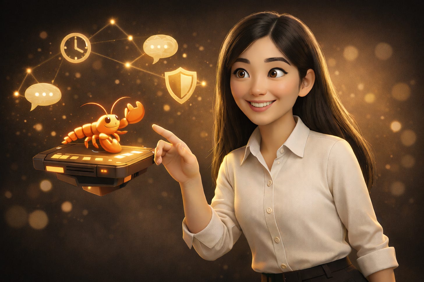 Jenny Ouyang's eyes tracking a lobster crawling across the screen — animated hero for OpenClaw overview guide | Build to Launch Jenny Ouyang's eyes tracking a lobster crawling across the screen — animated hero for OpenClaw overview guide | Build to Launch