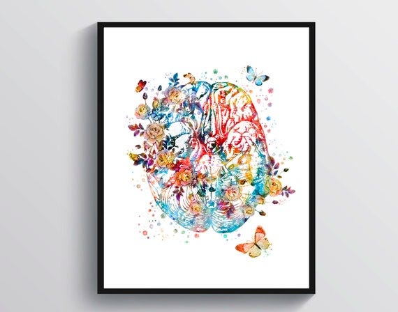 Floral Brain Art Nervous System Art Neurology Art Medical Artwork  Watercolor Anatomy Art Science Art Psychologist Gift Psychiatrist Gift