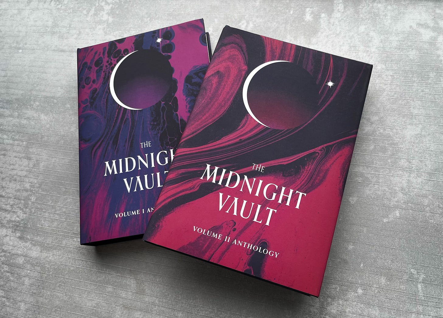 Hardcover editions of Volumes 1 and 2 of The Midnight Vault. Hardcover editions of Volumes 1 and 2 of The Midnight Vault.