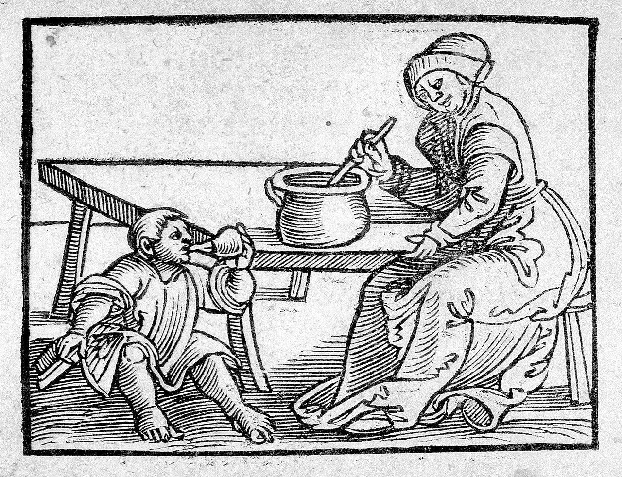 Child with feeding bottle. Woodcut appears in "Ein Regiment ... für die jungen Kinder" by Heinrich von Louffenberg. CC BY 4.0, via Wikimedia Commons. From Short Takes: Alarm bells over the food we eat, and the food we give by Medical News Insider Child with feeding bottle. Woodcut appears in "Ein Regiment ... für die jungen Kinder" by Heinrich von Louffenberg. CC BY 4.0, via Wikimedia Commons. From Short Takes: Alarm bells over the food we eat, and the food we give by Medical News Insider