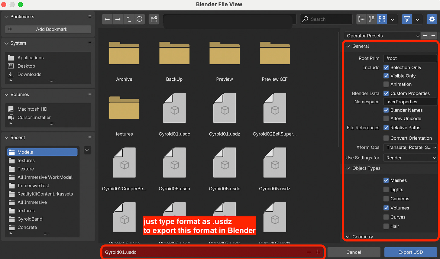 export .usdz from Blender directly, by just typing and changing the format suffix