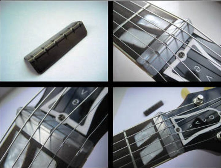 Some examples of round neck guitars modified with a nut riser