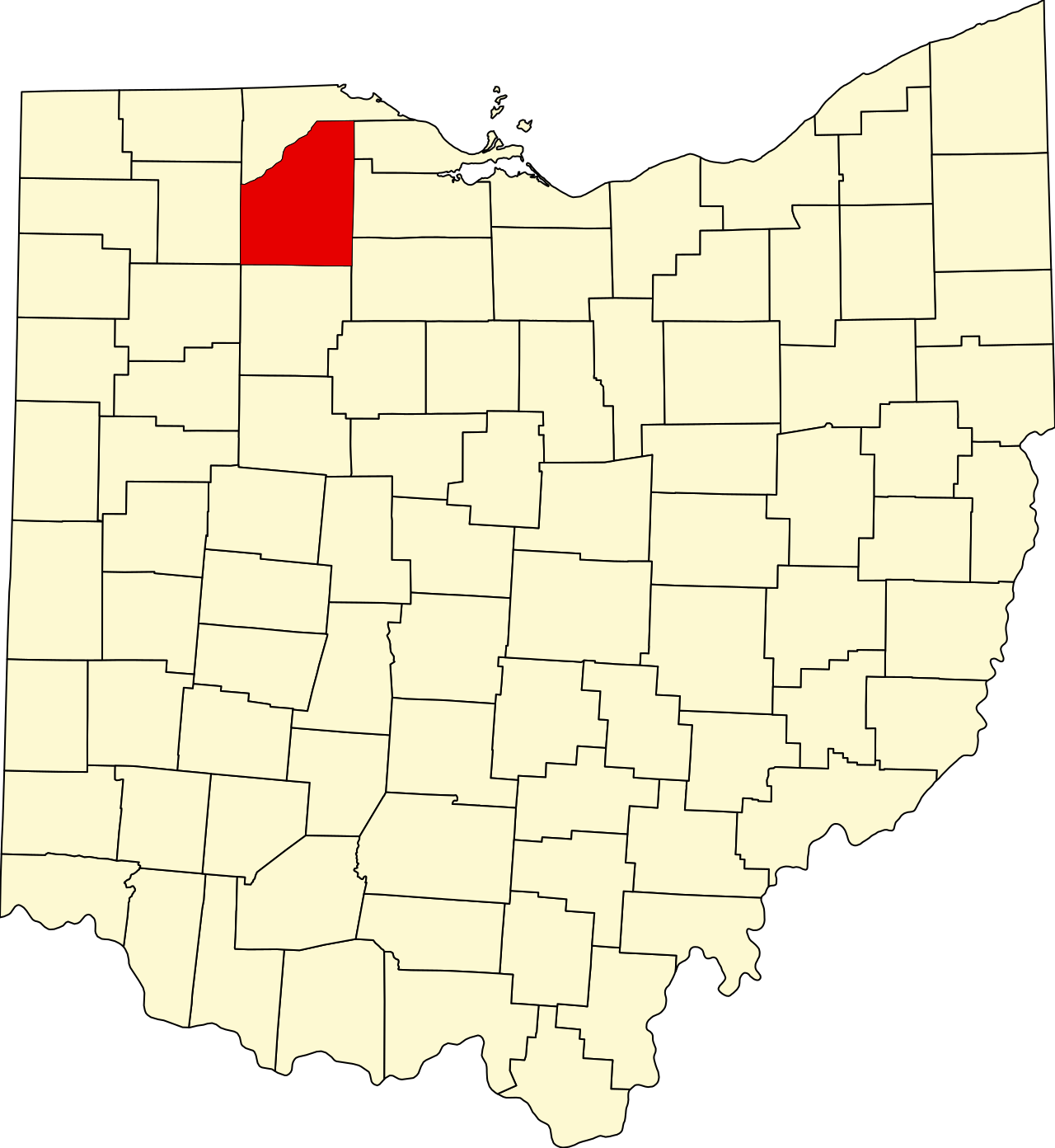 Map of Ohio highlighting Wood County