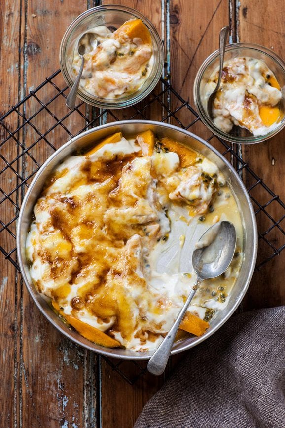 mango and passionfruit yoghurt brûlée