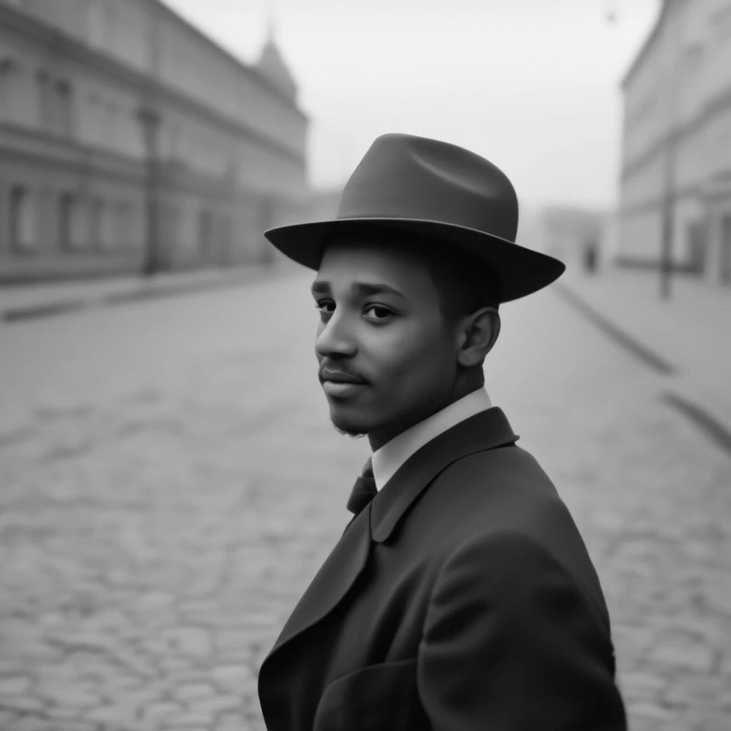 Langston Hughes in Moscow Russia black and white picture