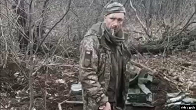 Oleksandr Matsiyevskiy on film moments before he was shown being shot dead by Russian soldiers after he said "Glory to Ukraine." Oleksandr Matsiyevskiy on film moments before he was shown being shot dead by Russian soldiers after he said "Glory to Ukraine."