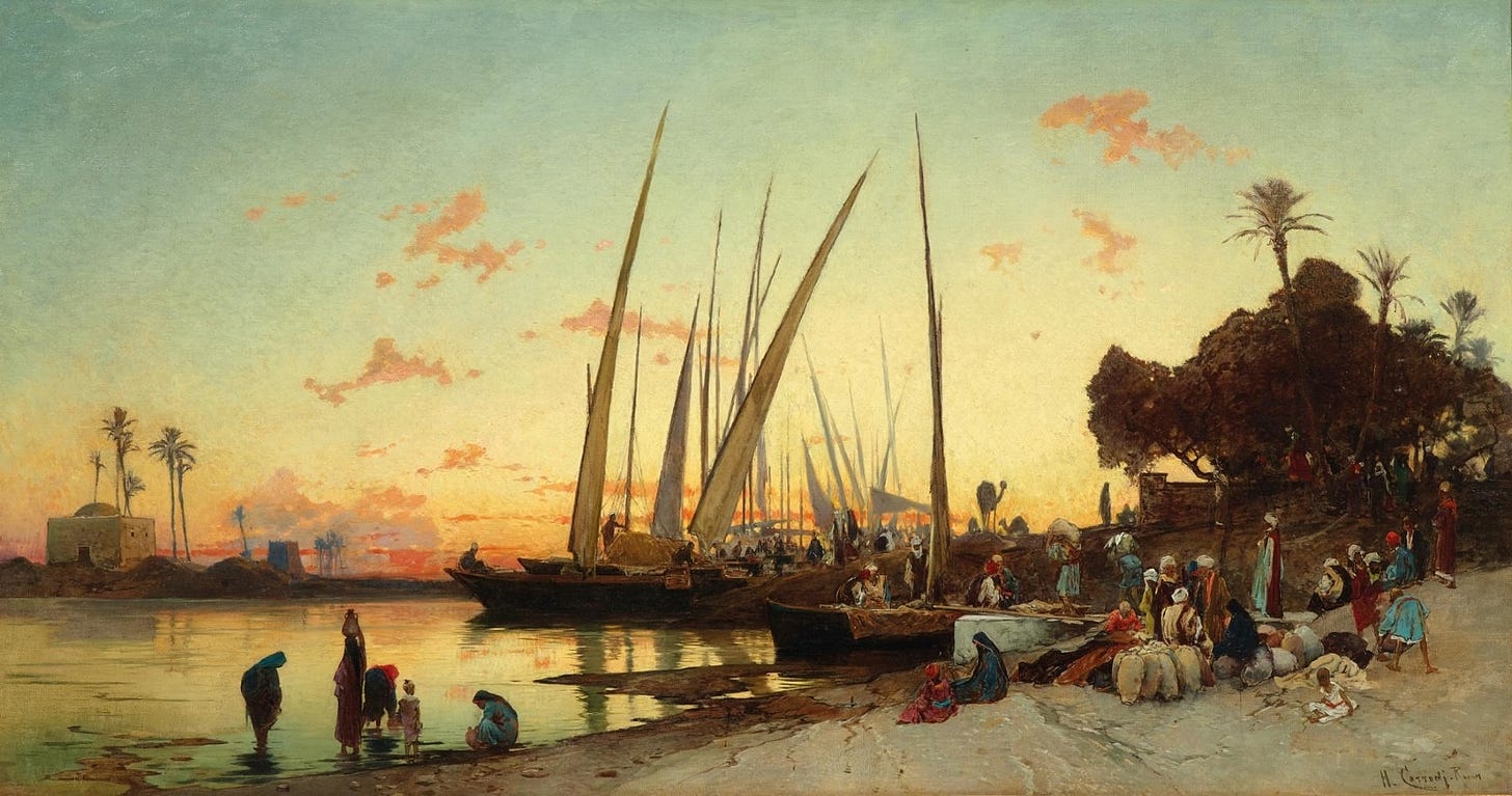 Painting of the banks of the River Nile in the 1800s