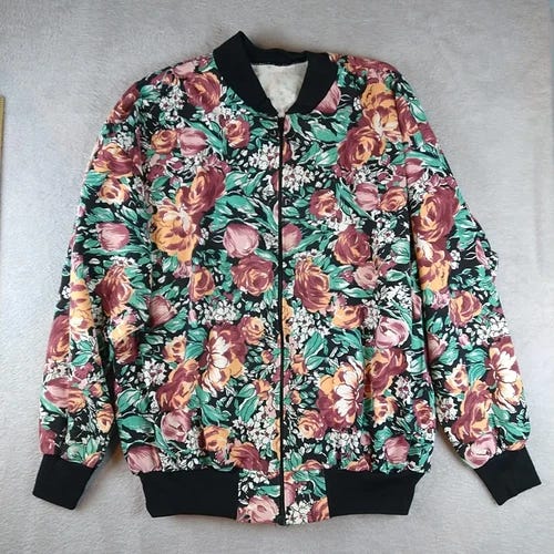 Vintage 90s Floral Bomber Jacket Sweatshirt Full Zip Women's Small-Medium USA ma - Picture 1 of 8