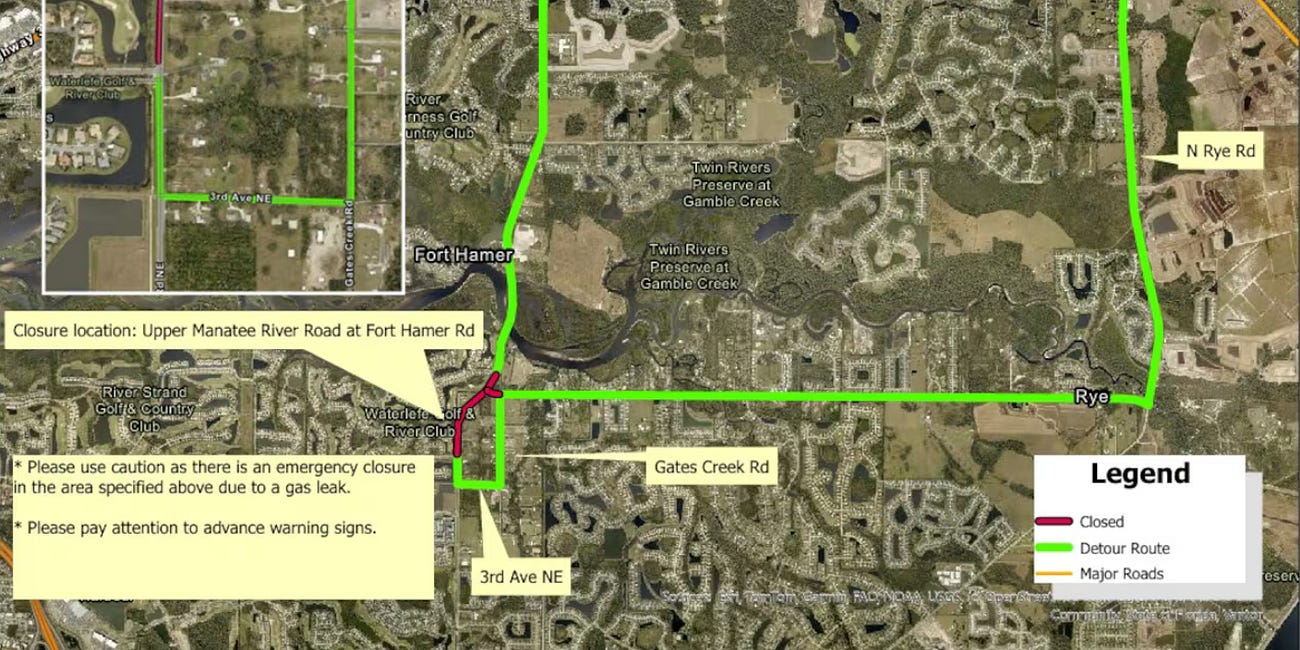 Gas Leak Closes Upper Manatee River Road Near Fort Hamer Before Reopening Friday Afternoon