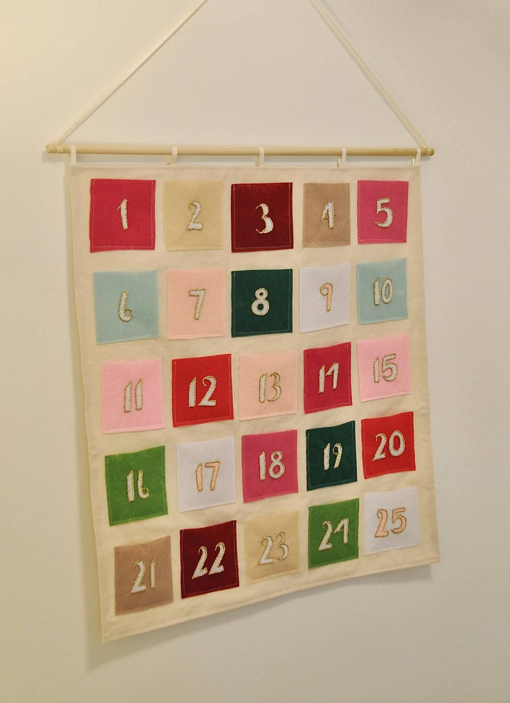Felt embroidery advent calendar craft template