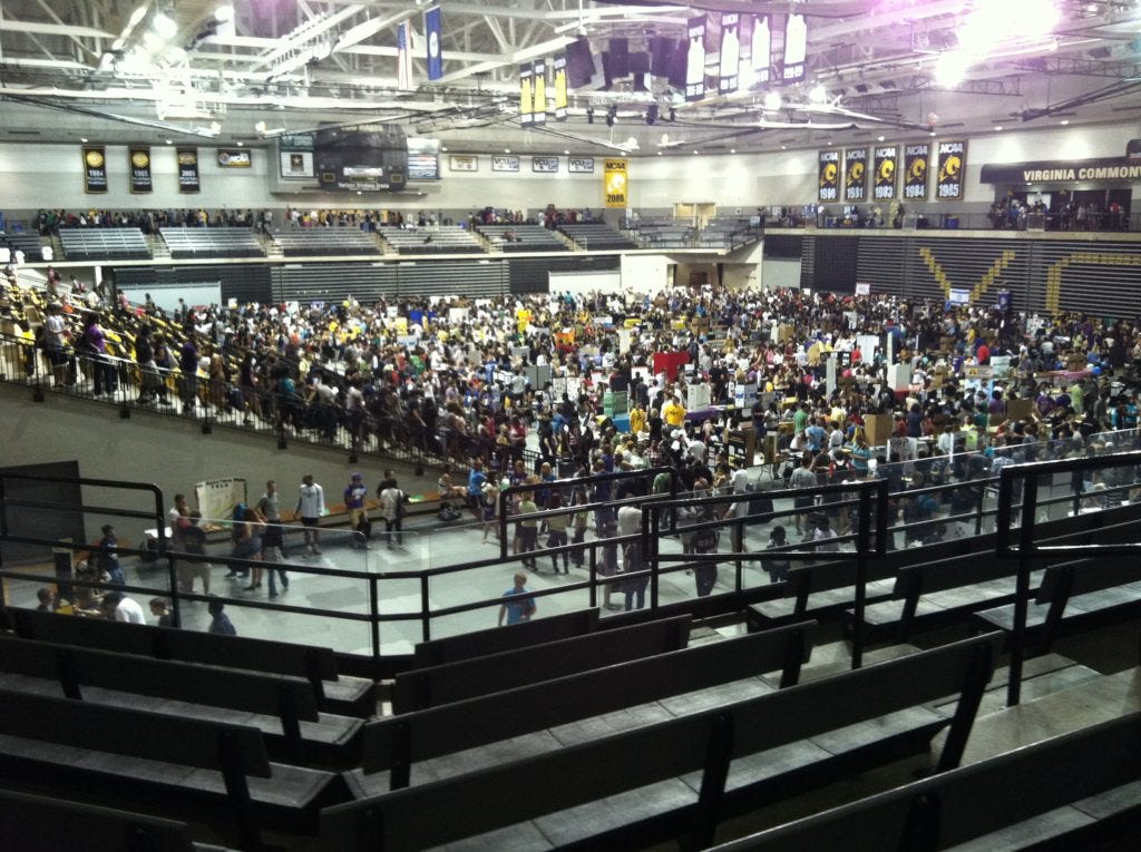 the school activities fair was larger than the newspaper conventions I attended in high school; it was easy to feel overwhelmed