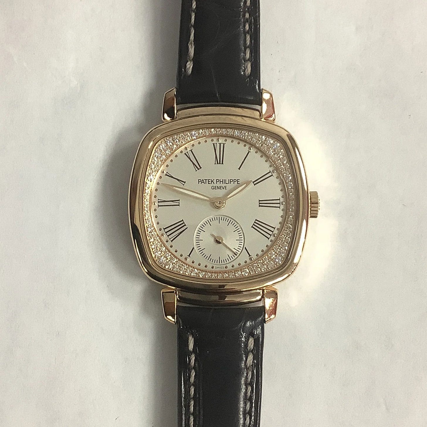 2025 Patek Philippe Gondolo Cushion-Shaped Rose Gold / Silvered & Diamond-Set / Roman 7041R-001 Listing Image 1 2025 Patek Philippe Gondolo Cushion-Shaped Rose Gold / Silvered & Diamond-Set / Roman 7041R-001 Listing Image 1