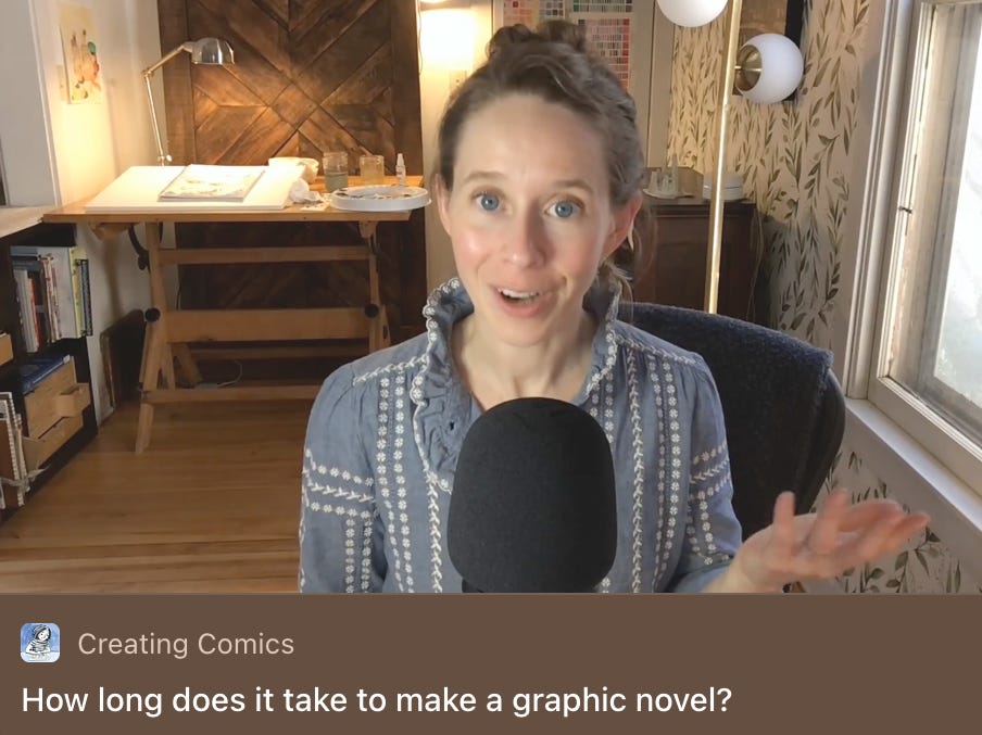 Screenshot from K. Woodman-Maynard’s paid Substack video “How long does it take to make a graphic novel?” 