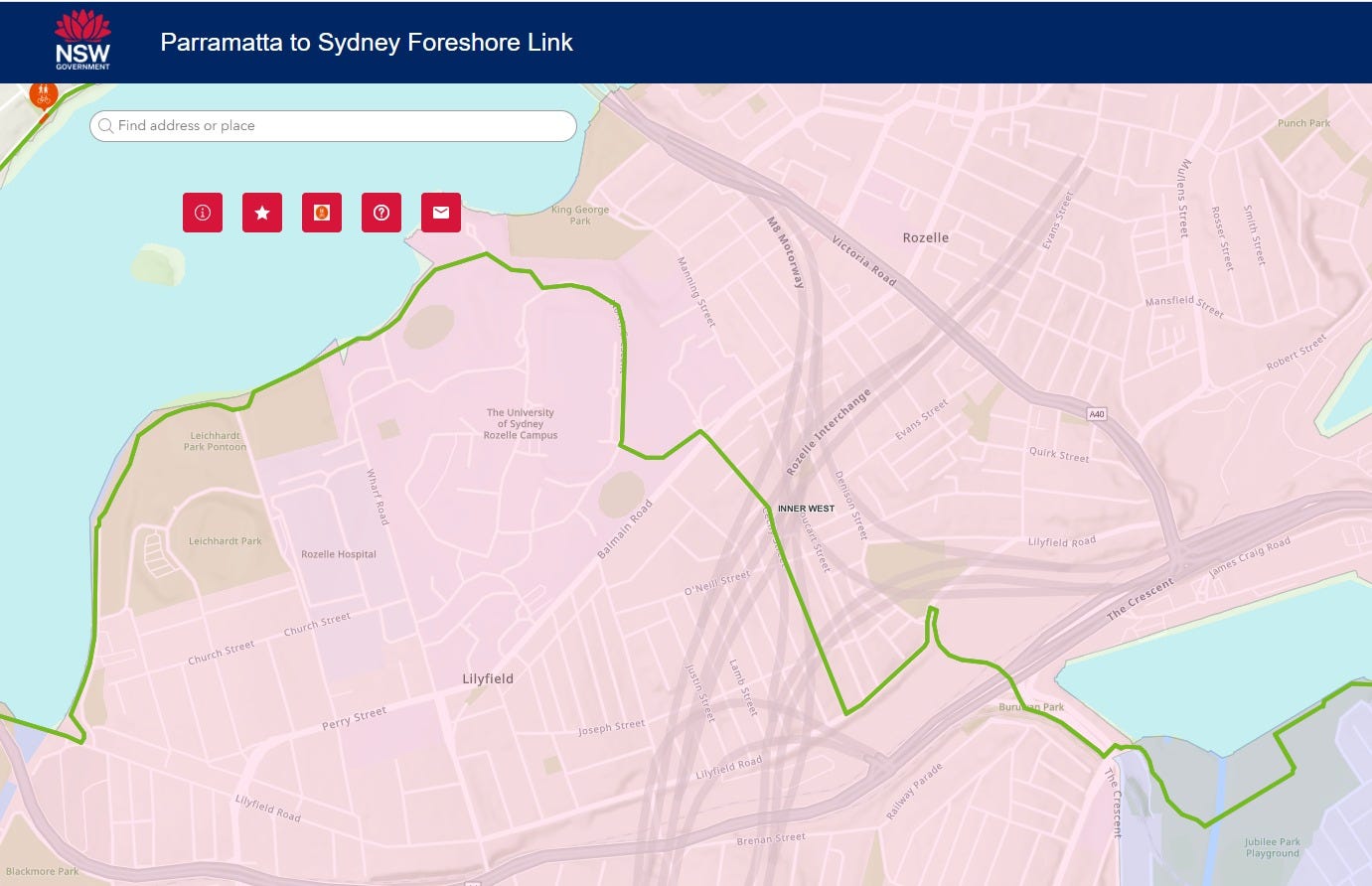 May be an image of map and text that says 'غاطناه NSW GOVERNVENT Parramatta to Sydney Foreshore Link a Find ddress O lace 1 ngGuerge PunchPark Rozelle Dang Manning street M&Motorway Victoria oad MullensStreet Rasser SmntStreet Mutlens Street Lelchhardt Brtportson The Unhversity Sadnes Rouelle Campus daifsnah Wher Road LaichharatPark nterchange Evanss Streer dect Rozelle HorelleHospital Rorelle Hospital RobereStreer Streef Robert M43 ککفیا NirkStreet Street INNER INNERWEST Road Salmain Church Screet Church Church5treat ONgnStreeL Uyfield 1000 Lilyfield PeTTy Strent Rnea CreBceHe The jasepn jnsephSireet treet Lilyfeid Blackmare Byru inPark Layfield ฉออน Raibasy RsitesyParade srade trett ၁ခ် Playground' May be an image of map and text that says 'غاطناه NSW GOVERNVENT Parramatta to Sydney Foreshore Link a Find ddress O lace 1 ngGuerge PunchPark Rozelle Dang Manning street M&Motorway Victoria oad MullensStreet Rasser SmntStreet Mutlens Street Lelchhardt Brtportson The Unhversity Sadnes Rouelle Campus daifsnah Wher Road LaichharatPark nterchange Evanss Streer dect Rozelle HorelleHospital Rorelle Hospital RobereStreer Streef Robert M43 ککفیا NirkStreet Street INNER INNERWEST Road Salmain Church Screet Church Church5treat ONgnStreeL Uyfield 1000 Lilyfield PeTTy Strent Rnea CreBceHe The jasepn jnsephSireet treet Lilyfeid Blackmare Byru inPark Layfield ฉออน Raibasy RsitesyParade srade trett ၁ခ် Playground'