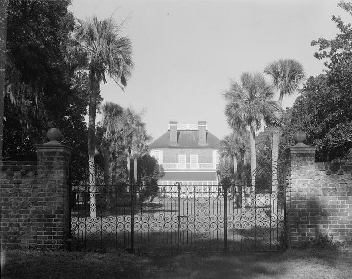 Fenwick Hall sometime after 1933 (left) and a 1920 postcard of Middleton Place (right), courtesy of WikiMedia Commons