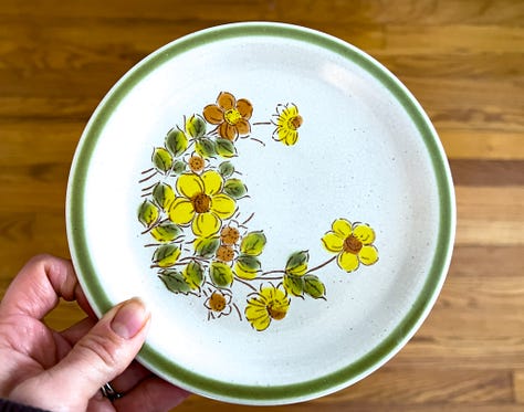 vintage picture, glassware, and plate