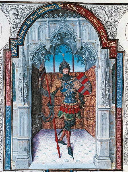 Baldwin I, King of Jerusalem (c.1058-1118), from the Abrégé de la Chronique de Jerusalem, France, 15th century. De Agostini / Bridgeman Images Baldwin I, King of Jerusalem (c.1058-1118), from the Abrégé de la Chronique de Jerusalem, France, 15th century. De Agostini / Bridgeman Images