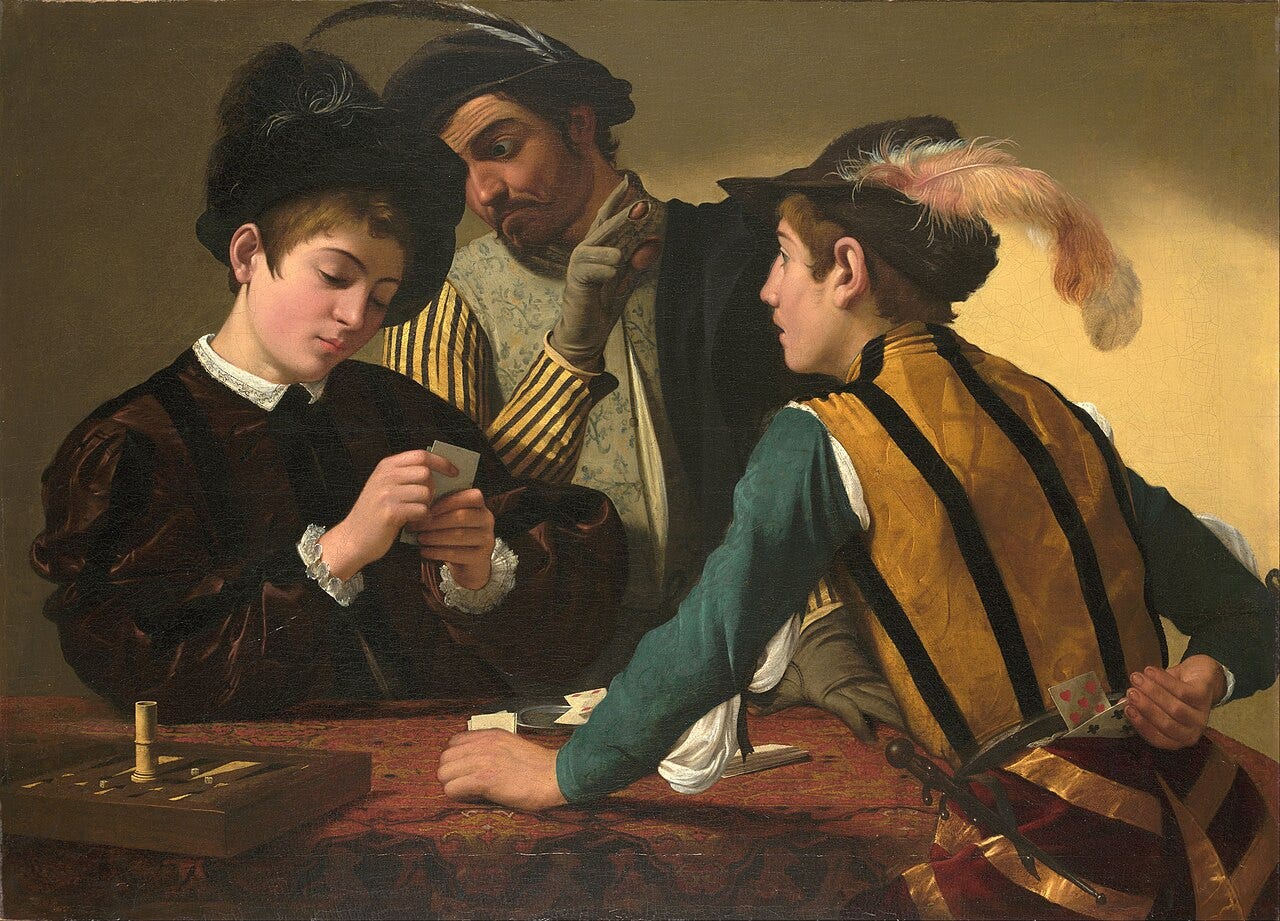 Caravaggio Cardsharps painting Caravaggio Cardsharps painting