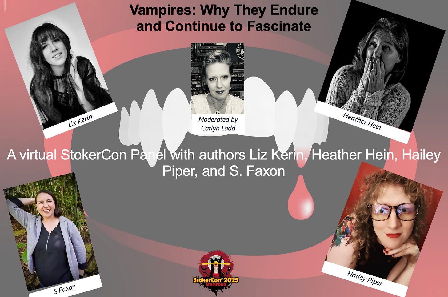 An image of four horror authors with moderator Catlyn Ladd