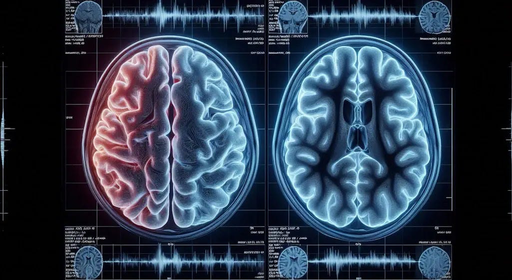 An AI image of a brain scan to compare an Alzheimer's affected brain to a healthy brain. An AI image of a brain scan to compare an Alzheimer's affected brain to a healthy brain.