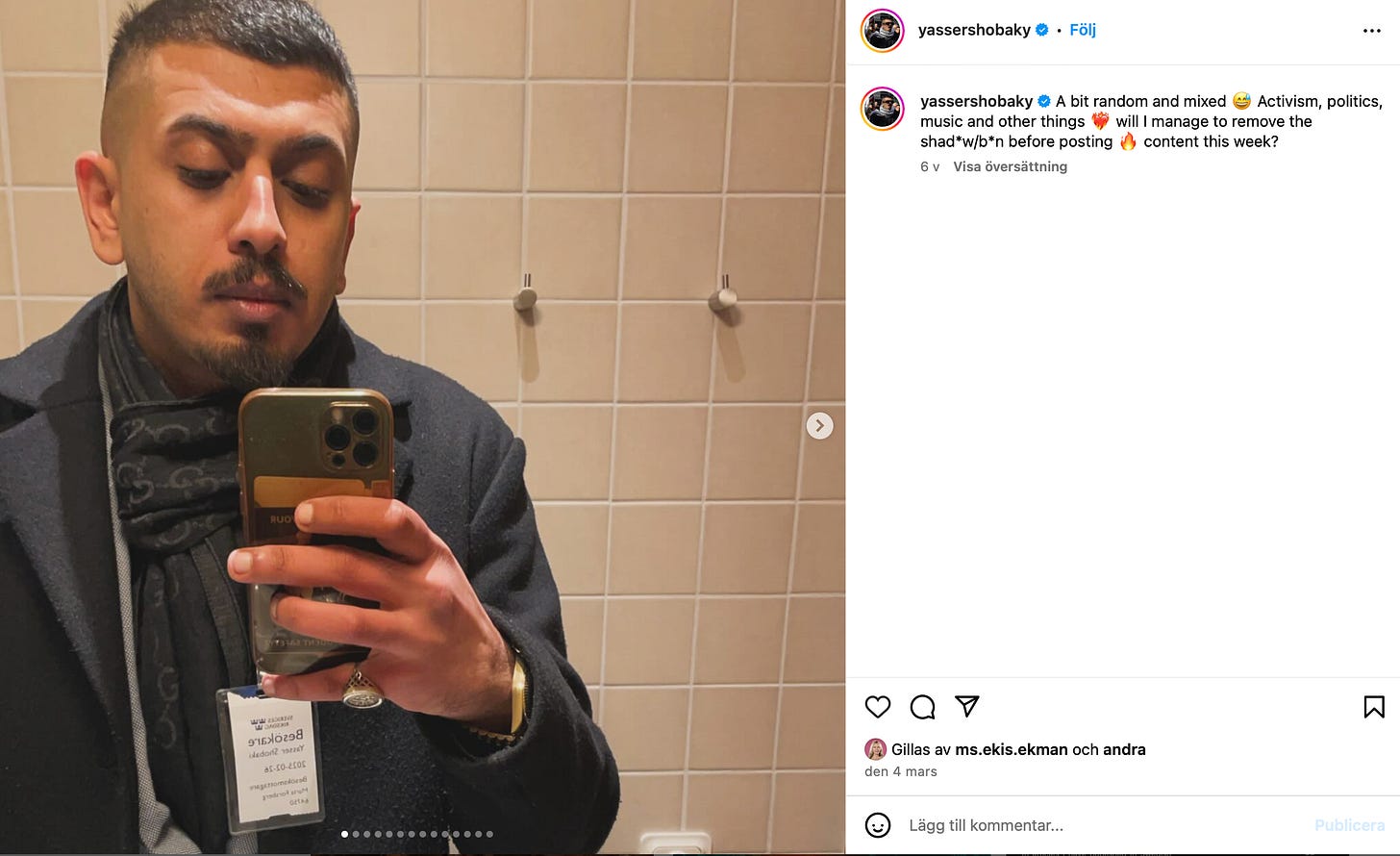 Mohammedyaser Alshobaki / Yaser Alshobaki poserar med Gucci-sjal. Mohammedyaser Alshobaki / Yaser Alshobaki poserar med Gucci-sjal.