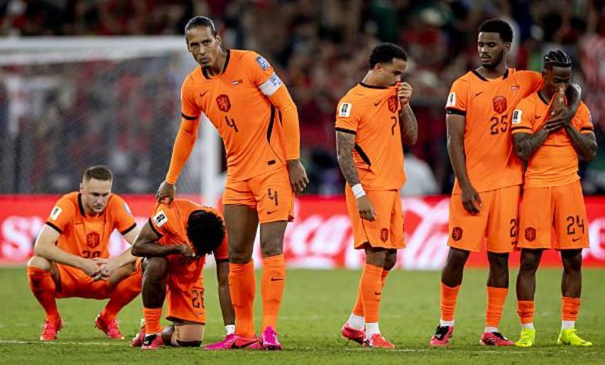 Teun Koopmeiners of the Netherlands, Quinten Timber of the Netherlands, Virgil van Dijk of the Netherlands, Justin Kluivert of the Netherlands, Jorrel Hato of the Netherlands, Crysencio Summerville of the Netherlands during the 2026 FIFA World Cup knockout phase match between the Netherlands and Morocco at Monterrey Stadium on June 29, 2026 in Monterrey, Mexico. KOEN VAN WEEL / ANP (Photo by ANP via Getty Images) Teun Koopmeiners of the Netherlands, Quinten Timber of the Netherlands, Virgil van Dijk of the Netherlands, Justin Kluivert of the Netherlands, Jorrel Hato of the Netherlands, Crysencio Summerville of the Netherlands during the 2026 FIFA World Cup knockout phase match between the Netherlands and Morocco at Monterrey Stadium on June 29, 2026 in Monterrey, Mexico. KOEN VAN WEEL / ANP (Photo by ANP via Getty Images)