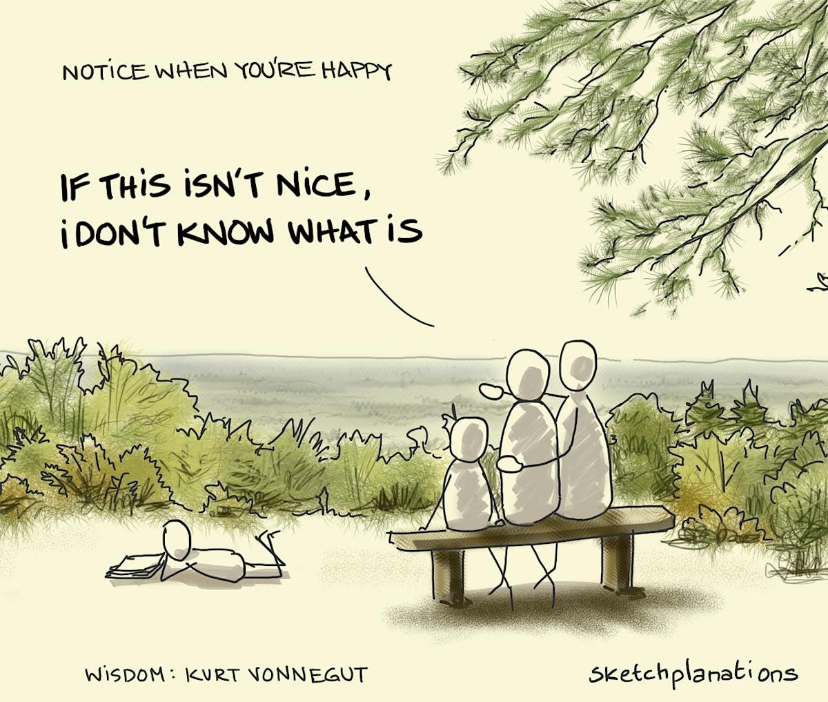 Notice when you're happy: If this isn't nice, I don't know what is - Kurt  Vonnegut - Sketchplanations