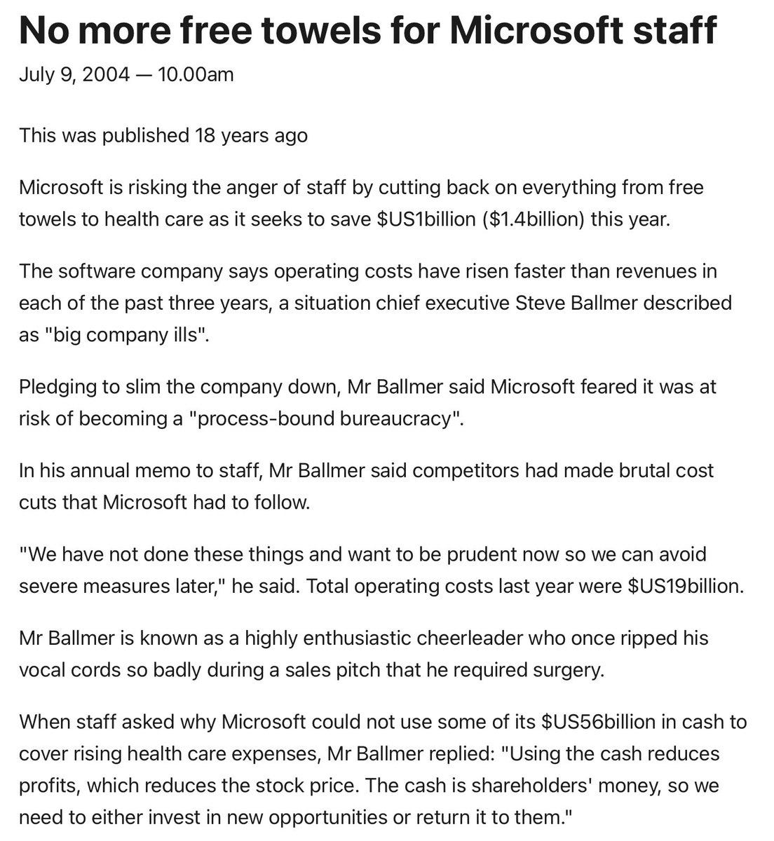 No more free towels for Microsoft staff July 9, 2004 — 10.
