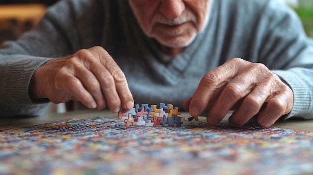 Elderly Man Solving Puzzle | Premium AI-generated image