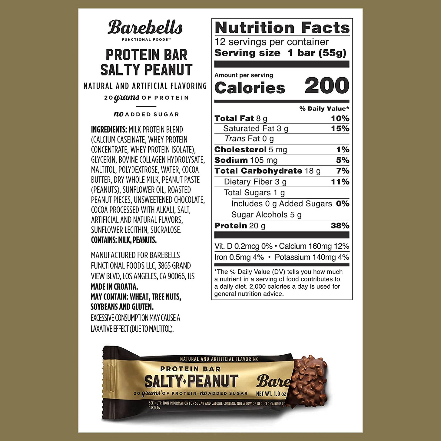 Barebells Protein Bars with 20g High Protein, 1.9oz Bars, Salty Peanut - 24 Count Barebells Protein Bars with 20g High Protein, 1.9oz Bars, Salty Peanut - 24 Count