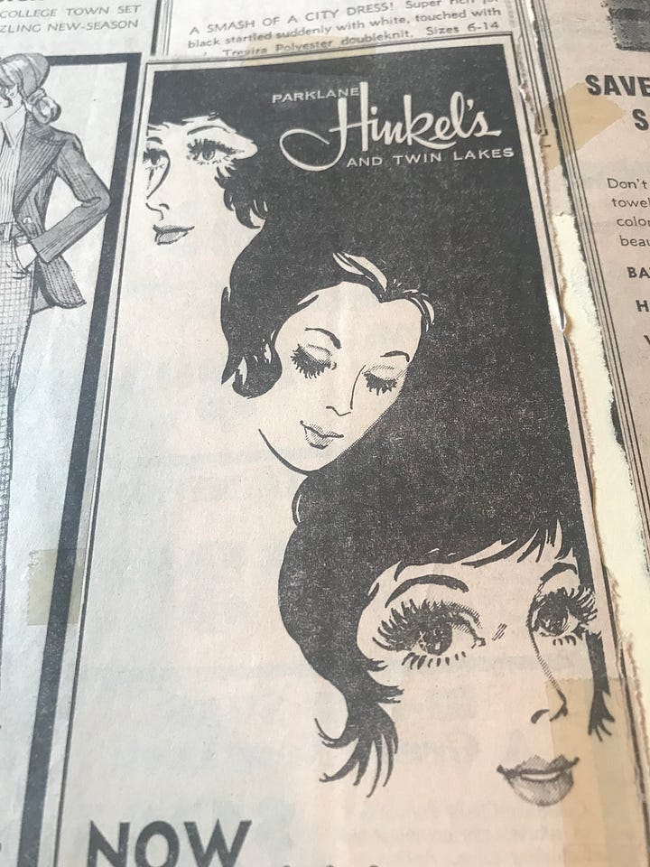 Vintage women's clothing ads. Circa 1970s.