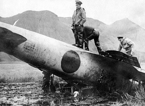 US crew inspects the recovered airframe on Akutan Island. US Navy. US crew inspects the recovered airframe on Akutan Island. US Navy.