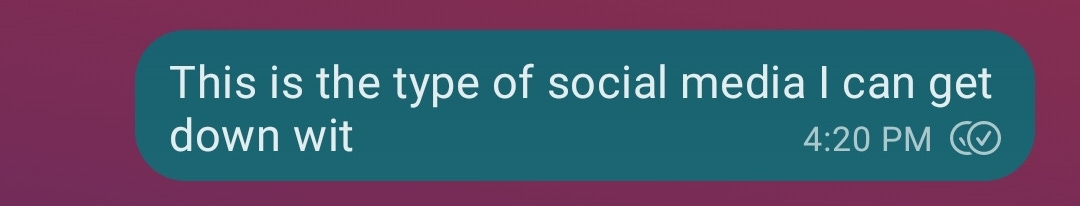 Text from me reading "This is the type of social media I can get down wit"