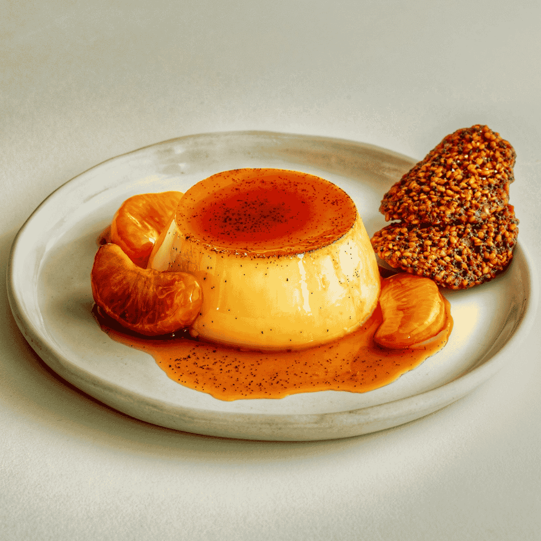 Creme Caramel w Mandarin & Sesame Tuiles