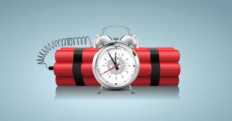 image with a blue background & ticking time bomb imagery in the middle