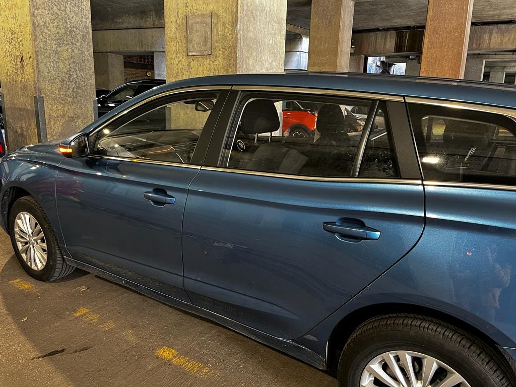 A photograph of an electric vehicle