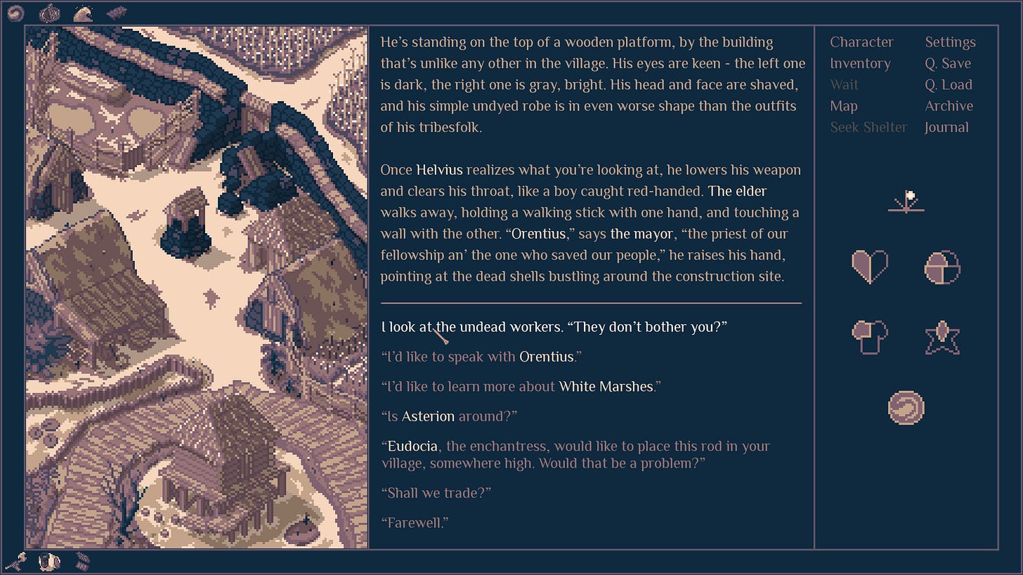 A conversation about undead workers being used in a settlement