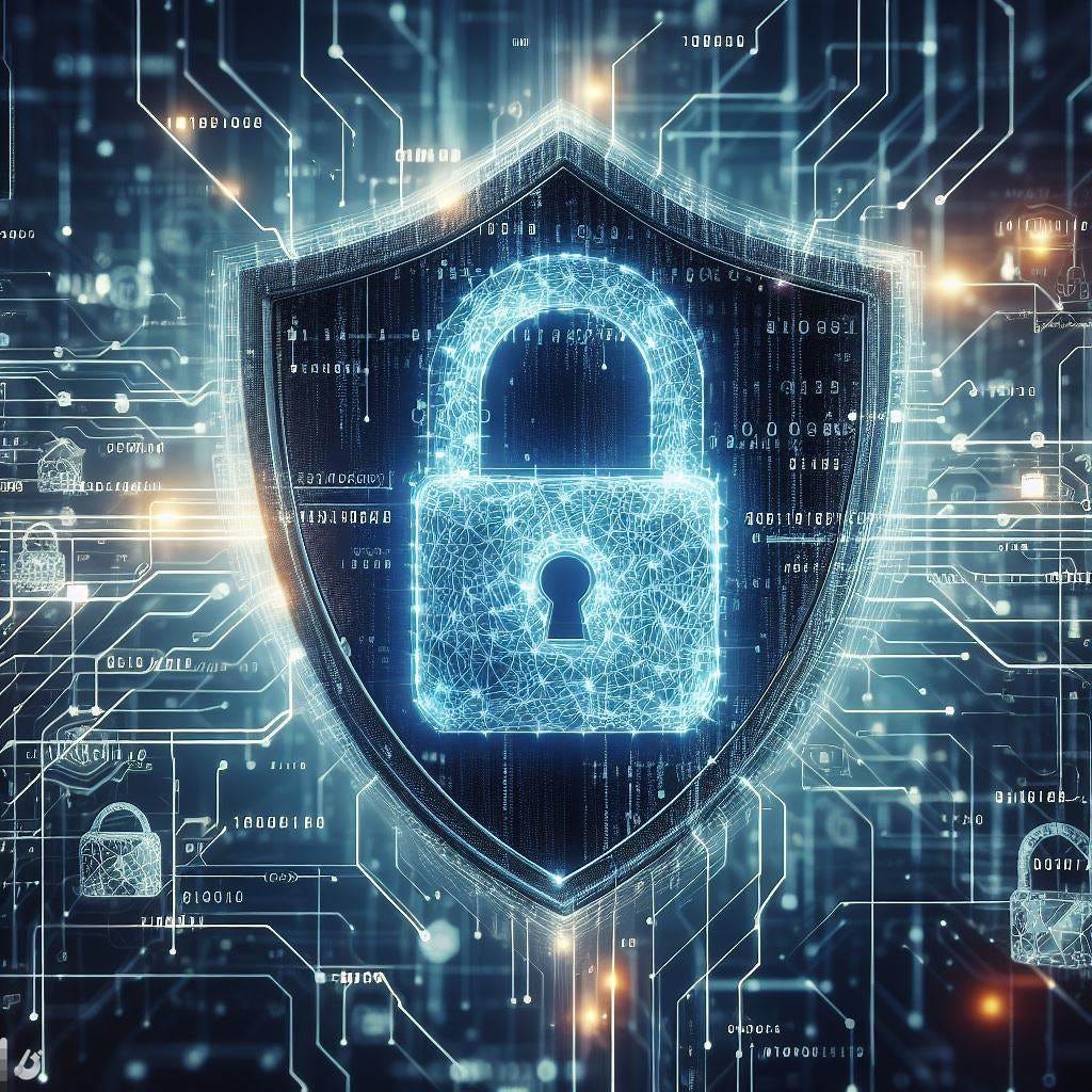 A digital shield, glowing with lines of code reflecting off its surface, symbolizing cybersecurity. In the foreground, a stylized padlock is integrated into the design of the shield, with digital binary code running down its length. The shield is set against a backdrop of a complex network of nodes and connections, representing the internet, with several faint outlines of famous company logos (like a window, fruit, and abstract shapes) subtly embedded in the network to symbolize famous tech companies. The overall color scheme is dark blue and neon green, conveying a high-tech, digital atmosphere. Visible in the center is a list styled as a top 10 countdown, with a magnifying glass focusing on the number one spot, emphasizing the importance of the top vulnerability. The style is sleek and modern, with a futuristic touch
