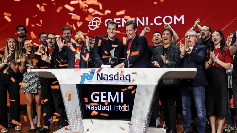 Gemini, the Winklevoss' crypto exchange, pops more than 20% in Nasdaq debut
