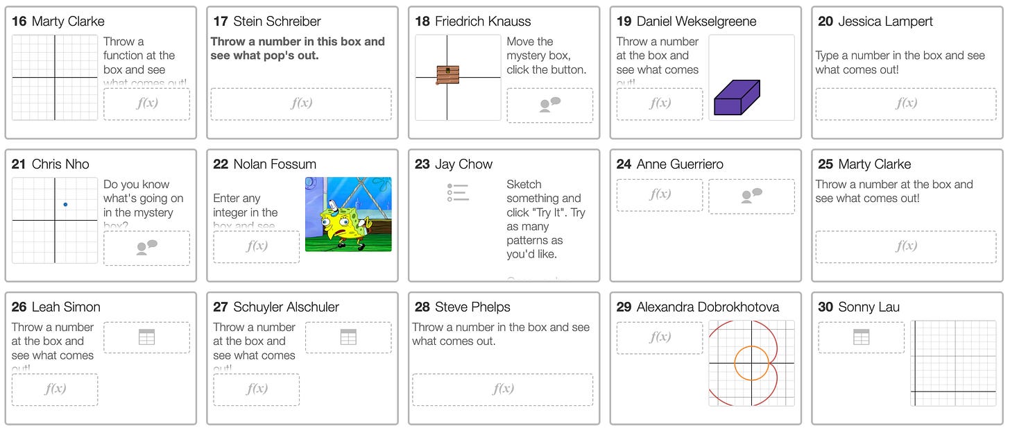 15 screens worth of mathematical mystery boxes.