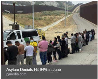 A large group of people is waiting in a line, possibly for asylum, with a statistic indicating a 94% denial rate in June. AI-generated content may be incorrect. A large group of people is waiting in a line, possibly for asylum, with a statistic indicating a 94% denial rate in June. AI-generated content may be incorrect.