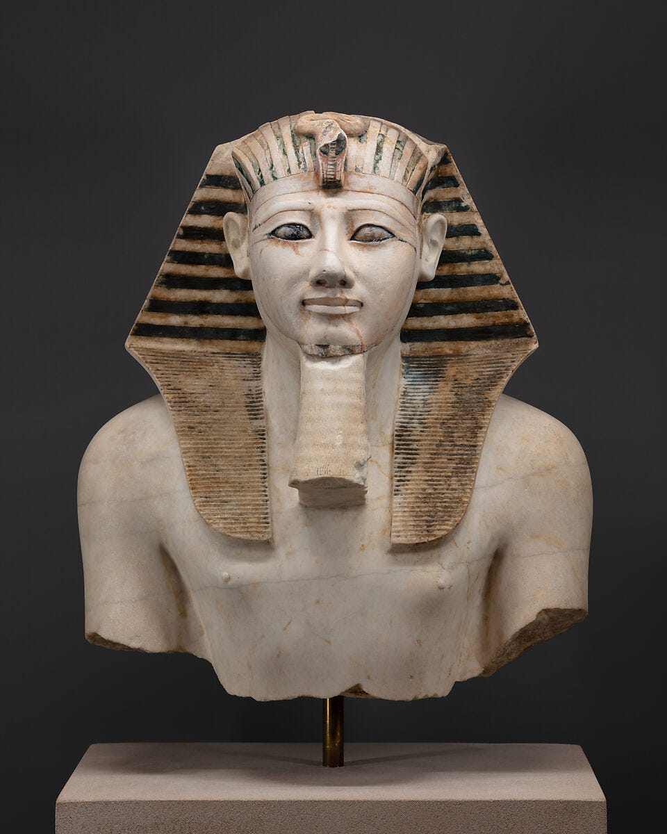 Upper part of a statue of Thutmose III, Indurated limestone